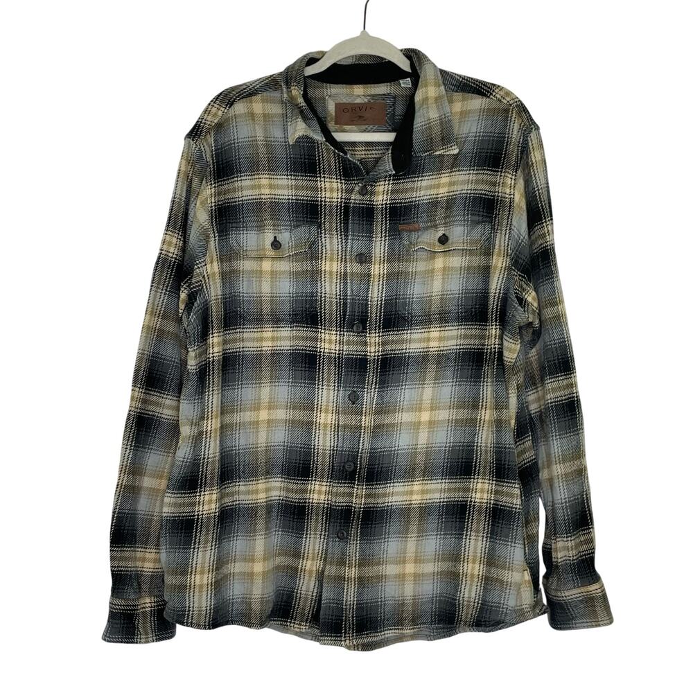 Orvis plaid button down shacket with pockets lined men's size XL Outdoors work